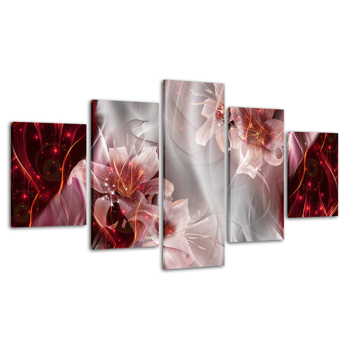 Fantastical Pink Lilies 5 Piece - Canvas Wall Art Painting