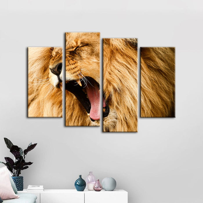 4 Piece Enraged Lion's Roar - Canvas Wall Art Painting