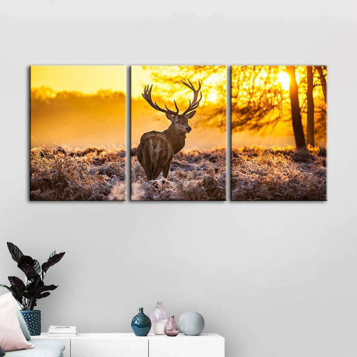 Winter Deer At Dawn-Canvas Wall Art Painting 3 Pieces