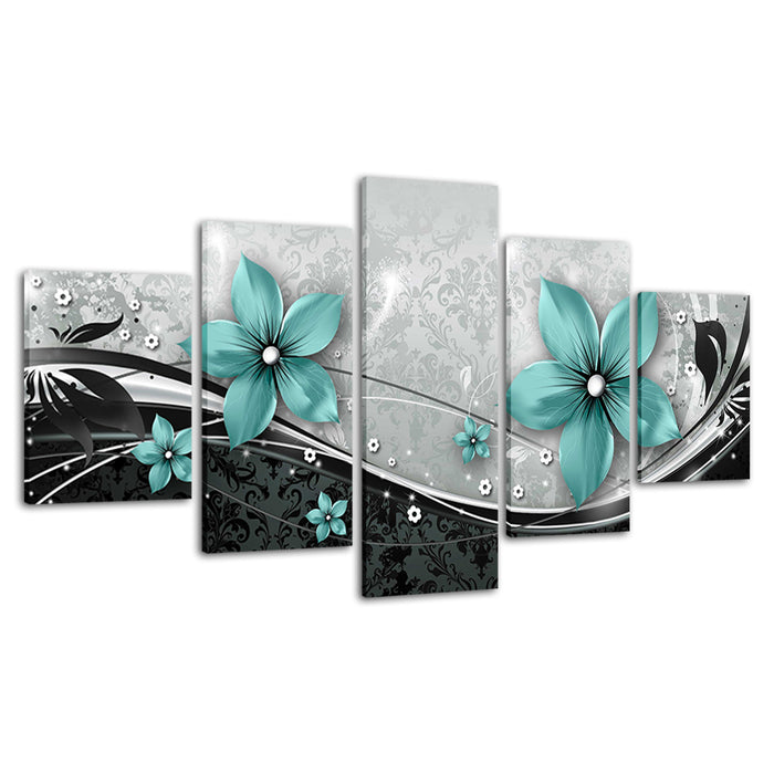 Ornate Blue Flowers 5 Piece - Canvas Wall Art Painting