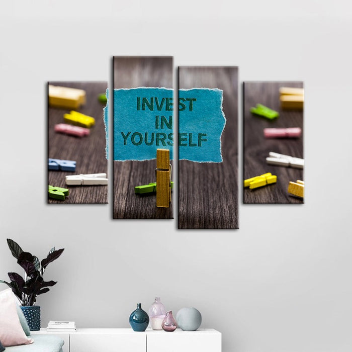 4 Piece Invest In Yourself - Canvas Wall Art Painting