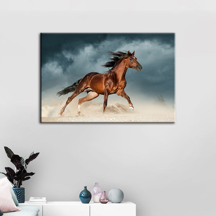 Brown Horse In Desert- Canvas Wall Art Painting