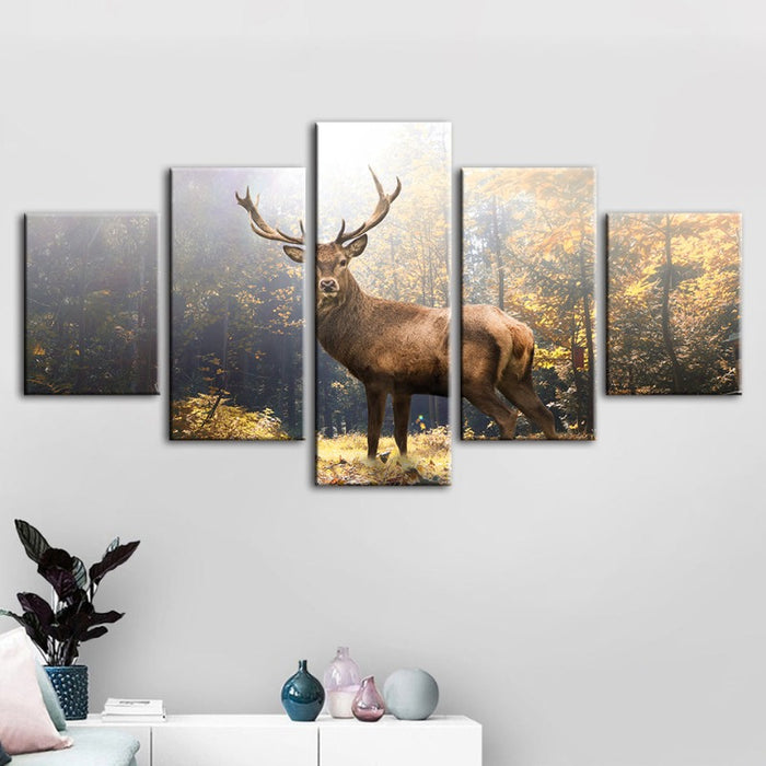 5 Piece Majestic Deer In The Woods - Canvas Wall Art Painting