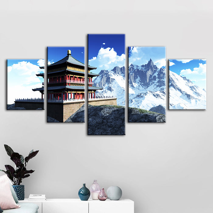 Temple In The Mountains 5 Piece - Canvas Wall Art Painting