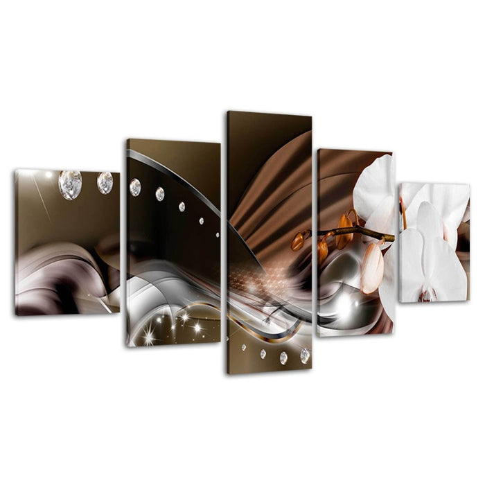 5 Piece Metallic Background Close Up Flower - Canvas Wall Art Painting