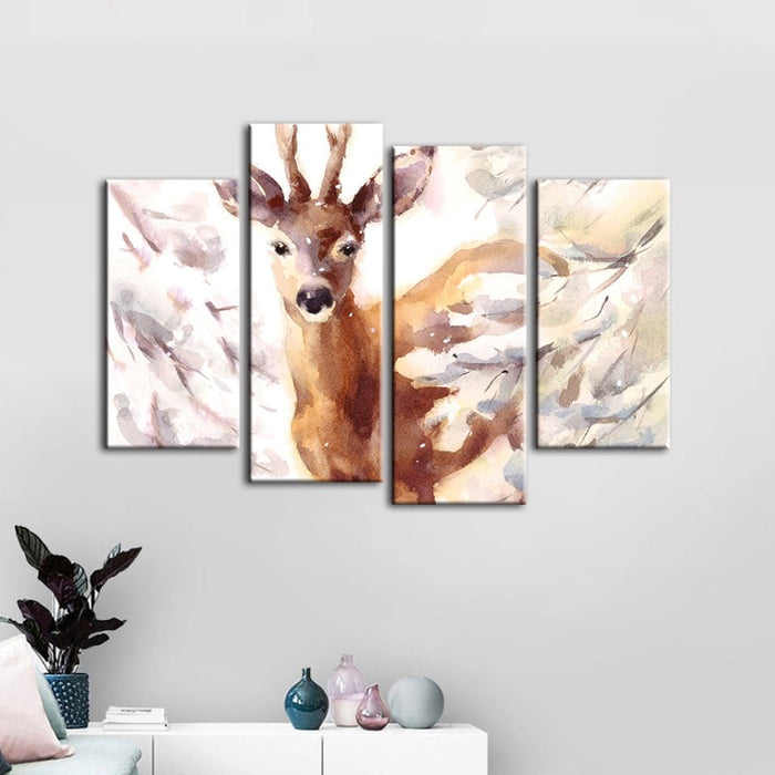 4 Piece Young Elegant Deer - Canvas Wall Art Painting