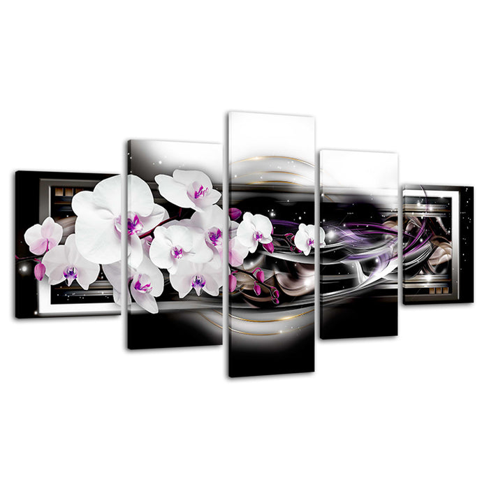 White And Purple Ripple Orchids 5 Piece - Canvas Wall Art Painting