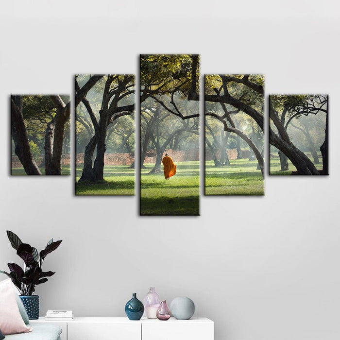 5 Piece Peaceful Monk Walking - Canvas Wall Art Painting