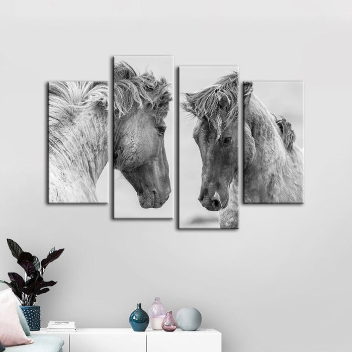4 Piece Two White Horses - Canvas Wall Art Painting