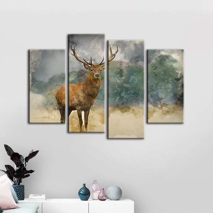 4 Piece Watercolor Plains Deer - Canvas Wall Art Painting