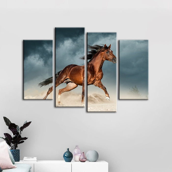 4 Piece Brown Horse in Desert - Canvas Wall Art Painting