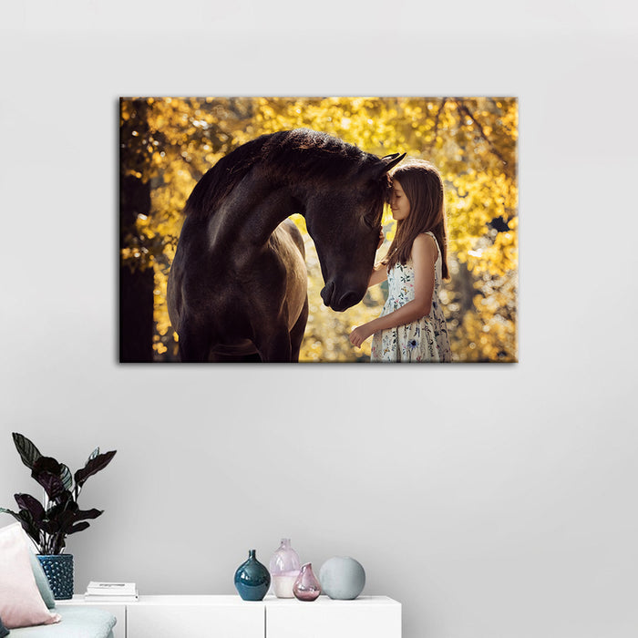 Friendship Between a Girl and Horse - Canvas Wall Art Painting