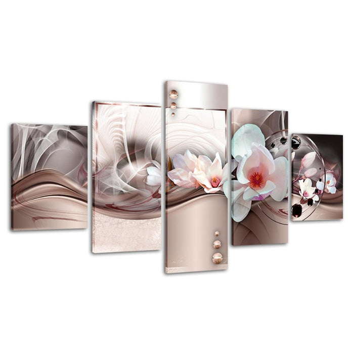 5 Piece Rose Gold Background White Flower - Canvas Wall Art Painting
