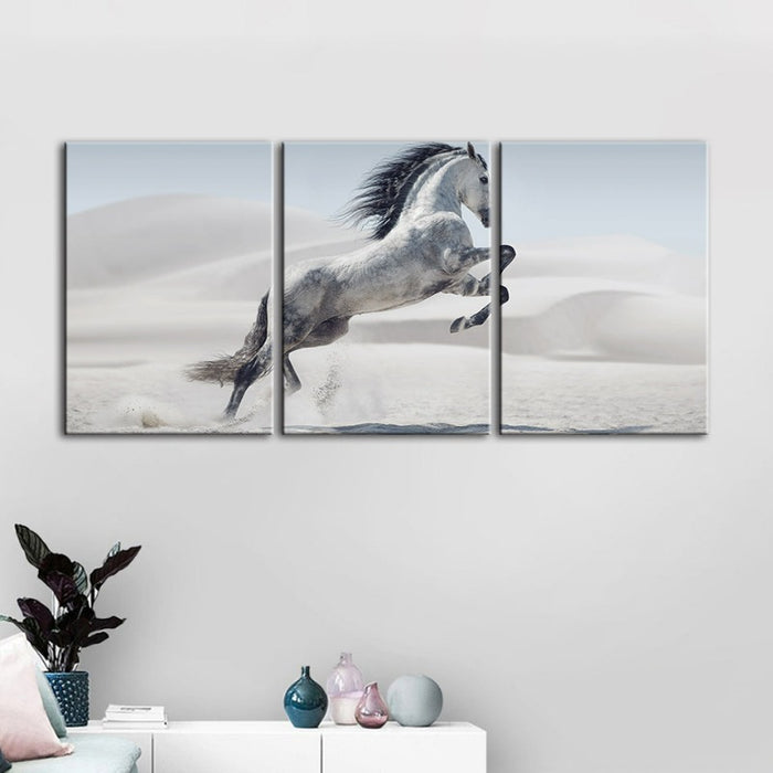 Jumping White Horse-Canvas Wall Art Painting 3 Pieces