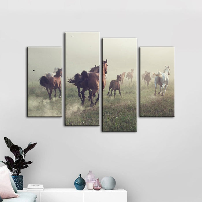 4 Piece Running Horses - Canvas Wall Art Painting