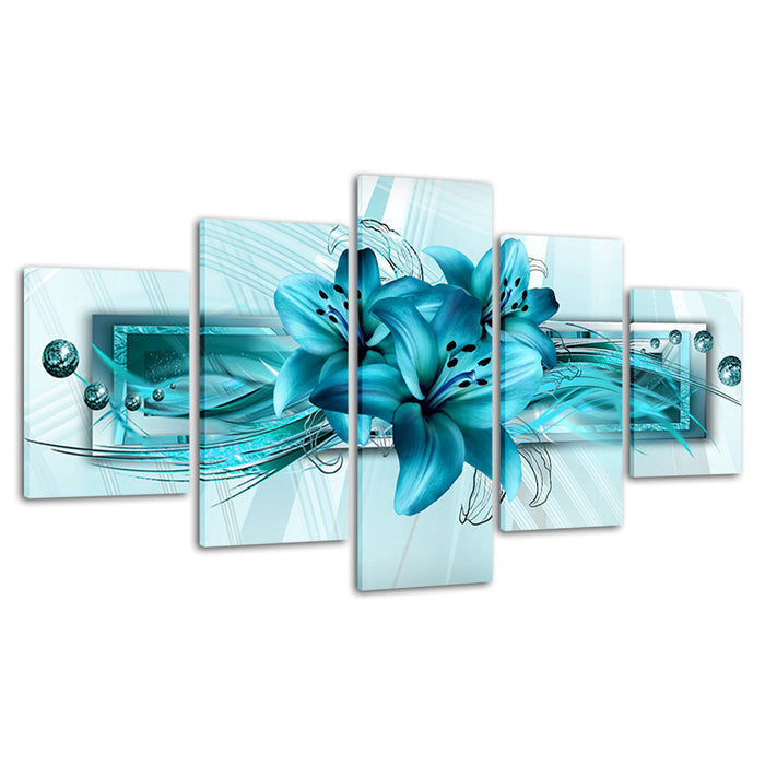 Vivid Blue Lilies 5 Piece - Canvas Wall Art Painting