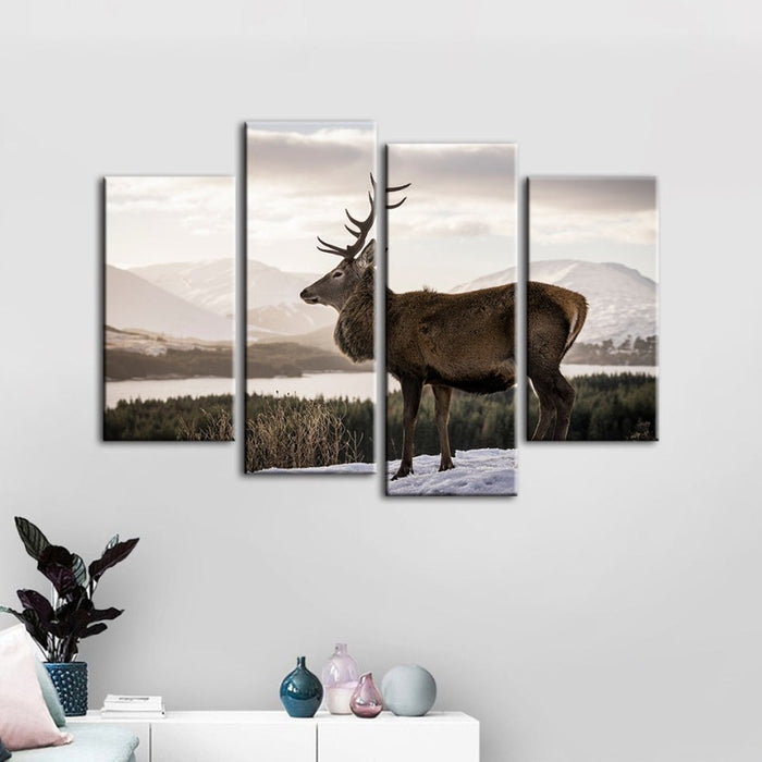 4 Piece Somber Winter Deer - Canvas Wall Art Painting