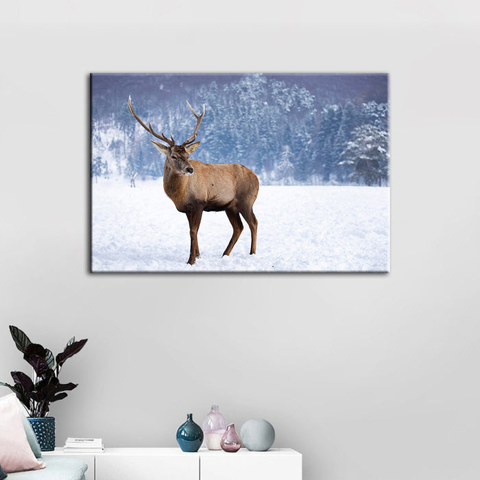 Snowy Landscape Deer - Canvas Wall Art Painting