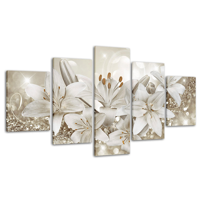 Glittering White Lilies 5 Piece - Canvas Wall Art Painting