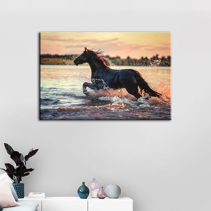 Running Horse in Water- Canvas Wall Art Painting