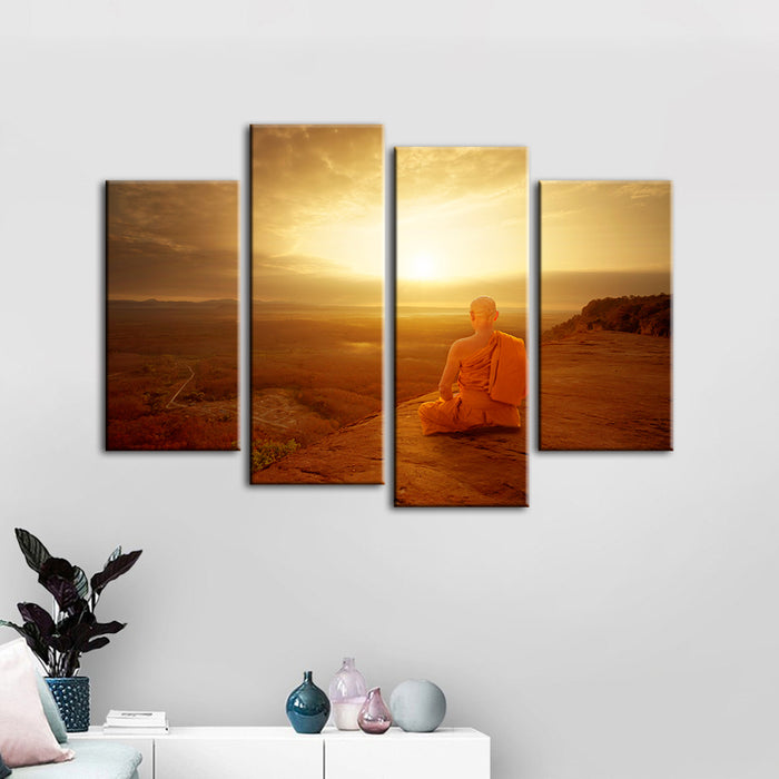 4 Piece Tranquil Cliffside Sunset  - Canvas Wall Art Painting