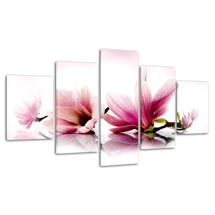 Tranquil Pink Magnolia Branches 5 Piece - Canvas Wall Art Painting