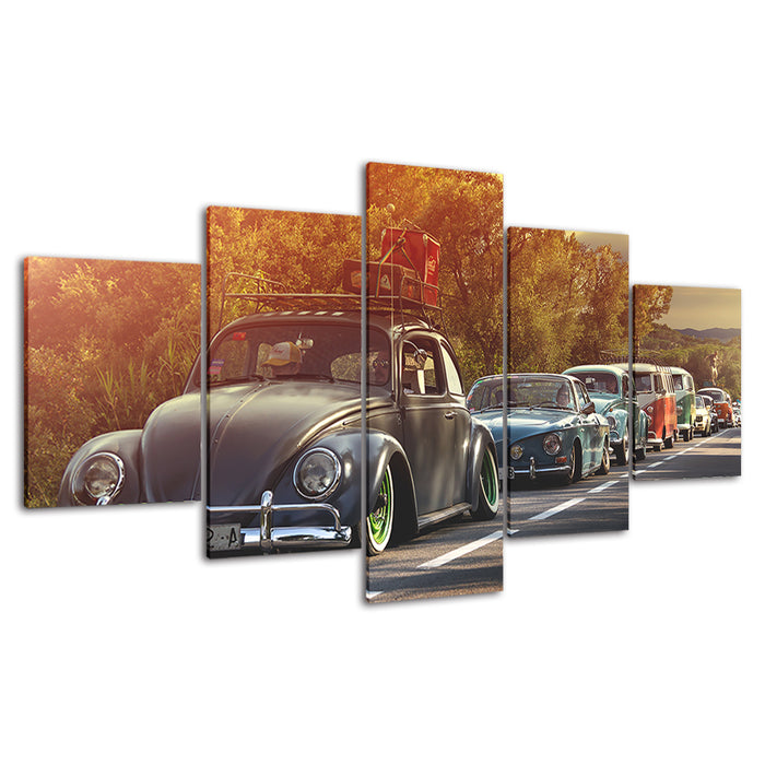 Row Of Cars 5 Piece - Canvas Wall Art Painting