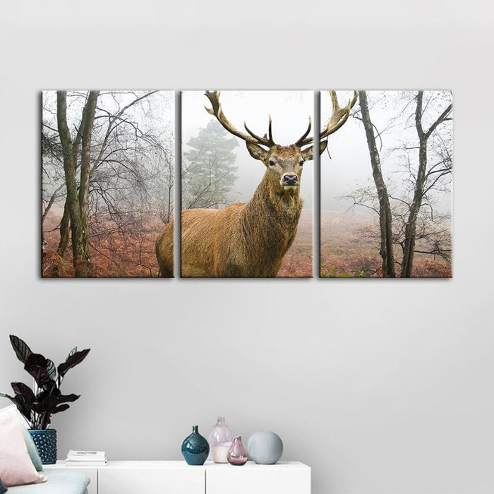 Misty Fall Deer-Canvas Wall Art Painting 3 Pieces