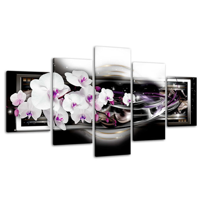 5 Piece Purple Hue White Flower - Canvas Wall Art Painting