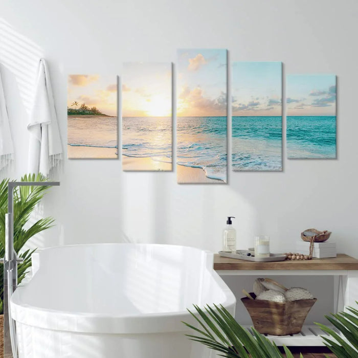 Set Of 5 Romantic Ocean Waves Decorative Canvas