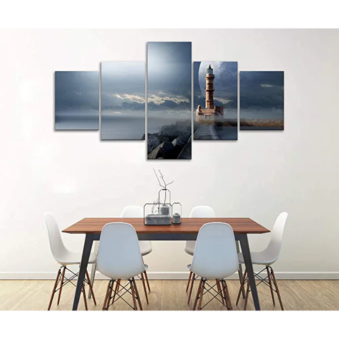 5 Pieces Lighthouse Night Pictures Artwork Canvas Painting