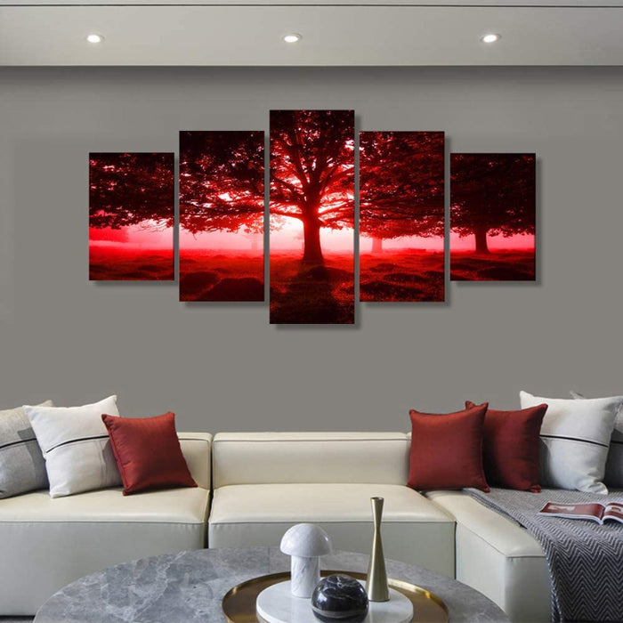5 Piece Red Scenery Canvas Wall Art Painting