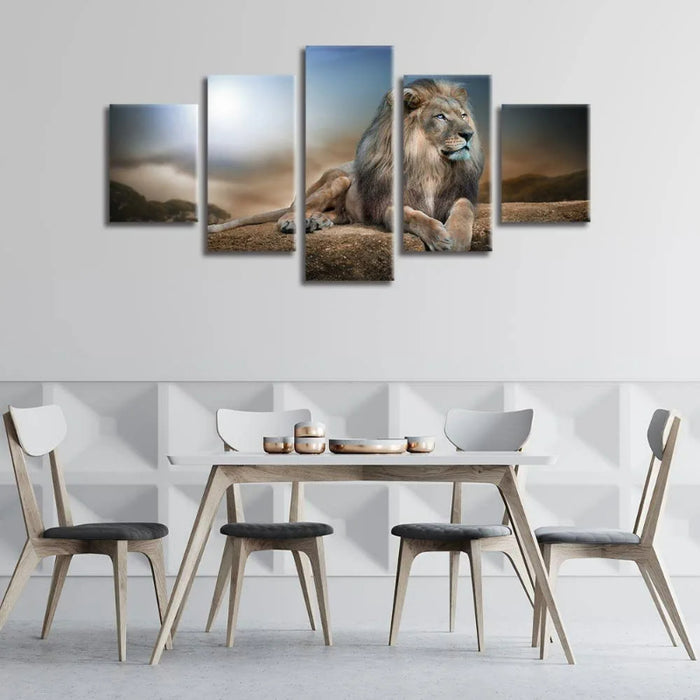 Set Of 5 Lion Print Wall Art Canvas