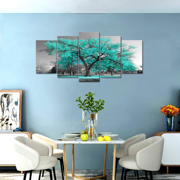 5 Piece Teal Green Canvas Wall Art Painting