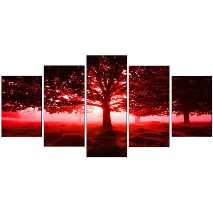 5 Piece Red Scenery Canvas Wall Art Painting
