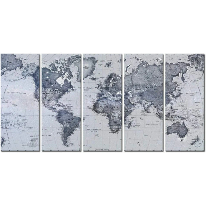 Set Of 5 World Map Decorative  Canvas