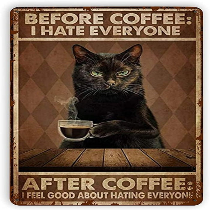 Vintage Tin Signs Cat Before Coffee Poster