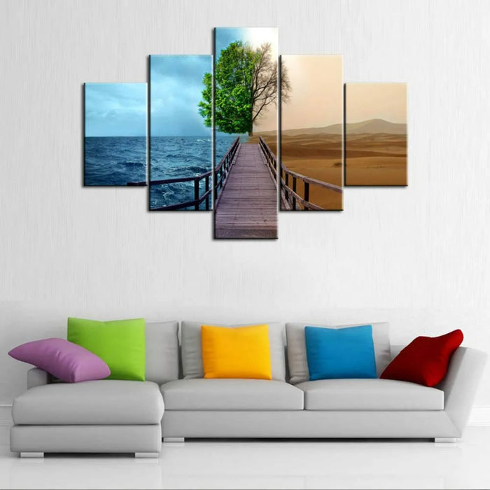 Set Of 5 Oasis Desert Tree Canvas