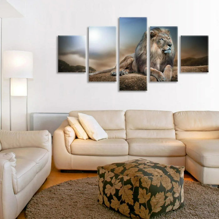 Set Of 5 Lion Print Wall Art Canvas