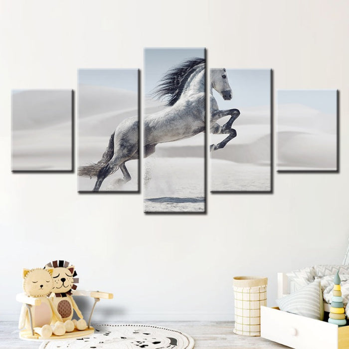 5 Piece Jumping White Horse - Canvas Wall Art Painting