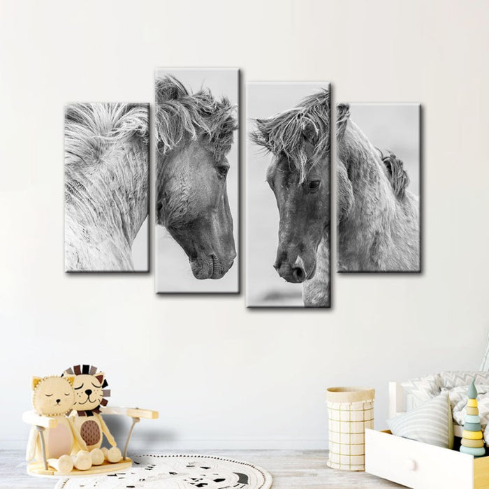 4 Piece Two White Horses - Canvas Wall Art Painting