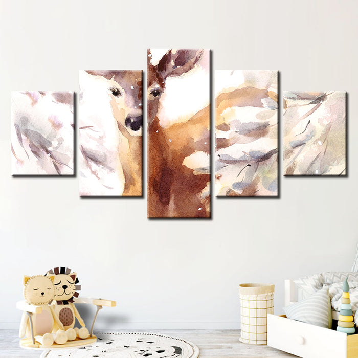 5 Piece Young Elegant Deer - Canvas Wall Art Painting