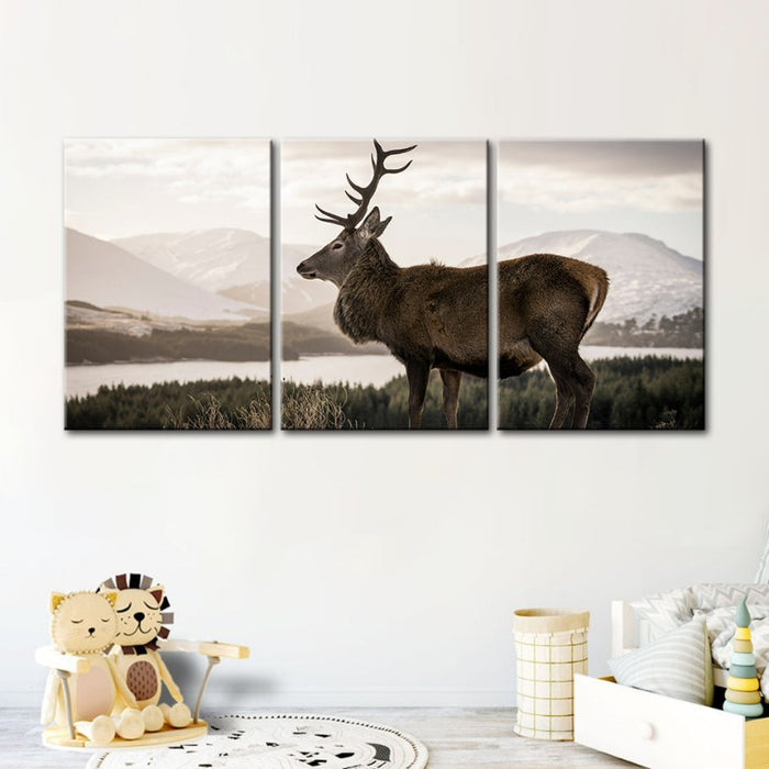Somber Winter Deer-Canvas Wall Art Painting 3 Pieces