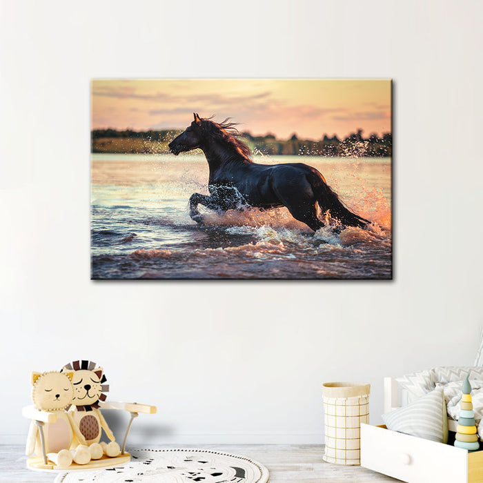 Running Horse in Water- Canvas Wall Art Painting