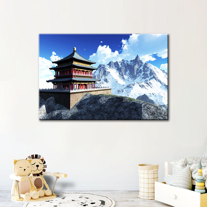 Temple In The Mountains - Canvas Wall Art Painting