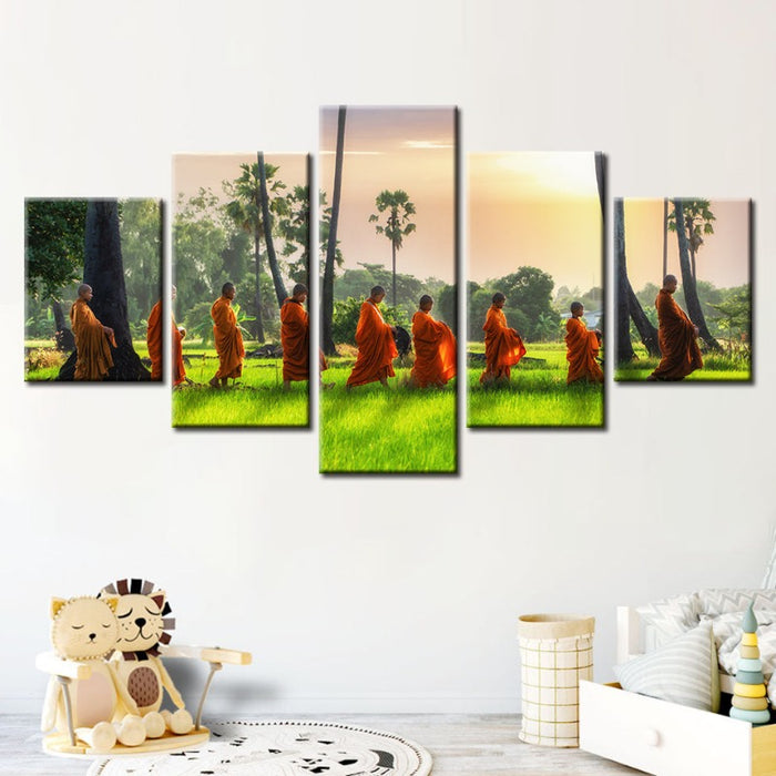 5 Piece Relaxing Monks- Canvas Wall Art Painting