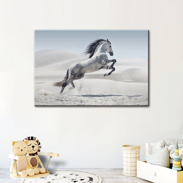Jumping White Horse - Canvas Wall Art Painting
