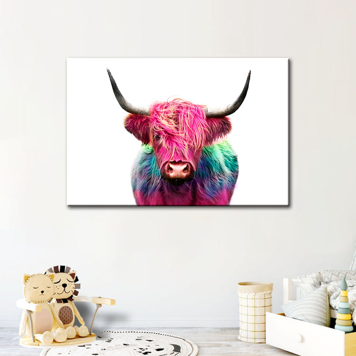 Colorful Pink Cow - Canvas Wall Art Painting