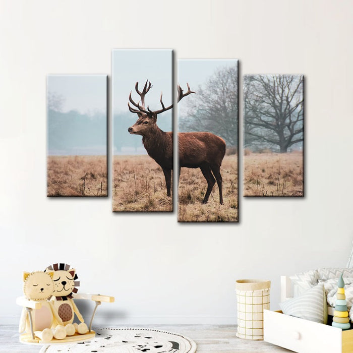 4 Piece Regal Deer in the Plains - Canvas Wall Art Painting