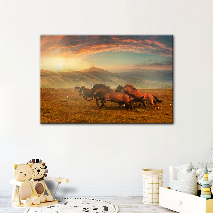 Running Horses With Beautiful Landscape - Canvas Wall Art Painting